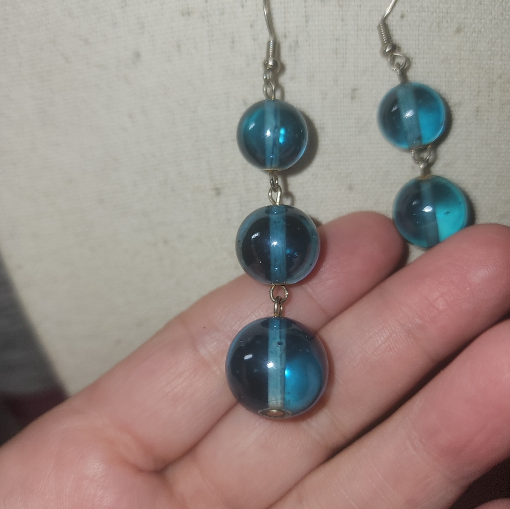 Vintage Blue Glass Beaded Earrings - Picture 2 of 3